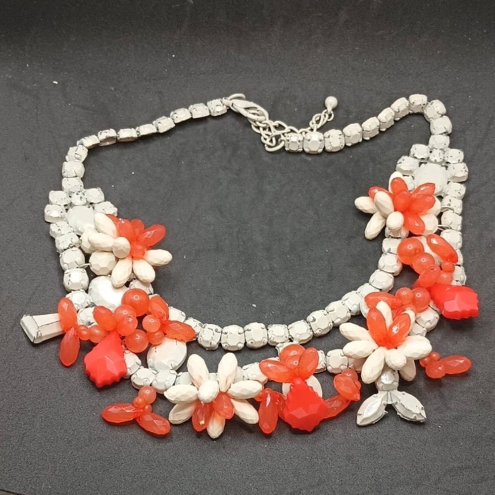 Floral Red and Gray Necklace